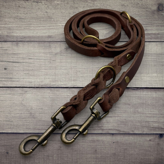 Führleine 15mm | dreifach verstellbar | aus Fettleder | Braun - Dinos Pfotenglück