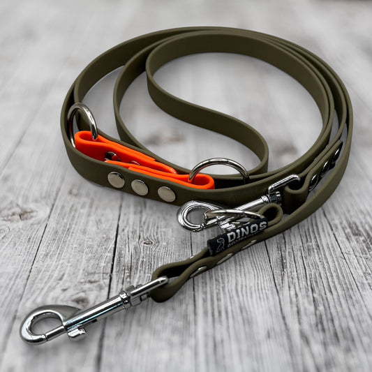 Führleine 16mm | dreifach verstellbar | aus BioThane® | Olive - Dinos Pfotenglück