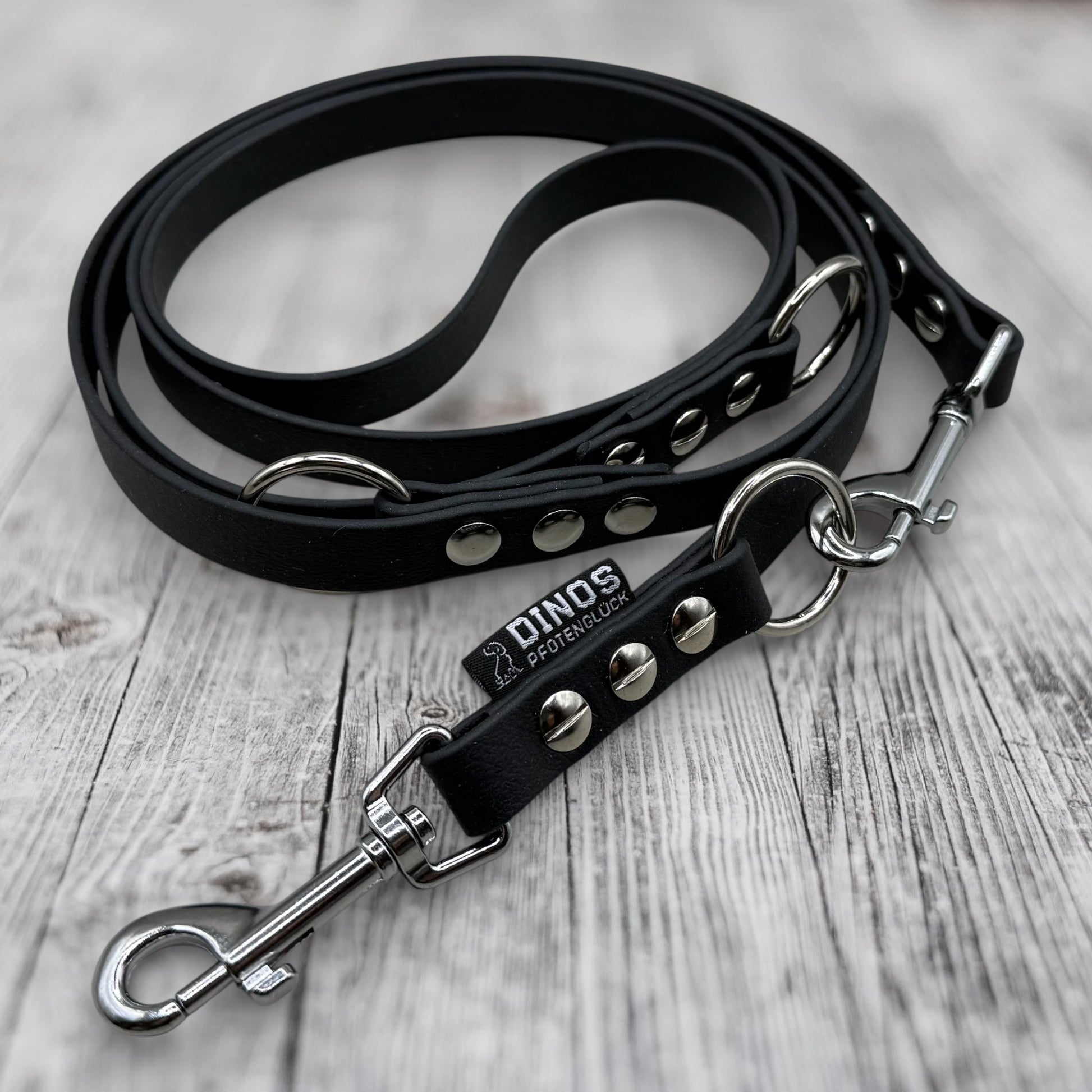 Führleine 16mm | dreifach verstellbar | aus BioThane® | Schwarz - Dinos Pfotenglück