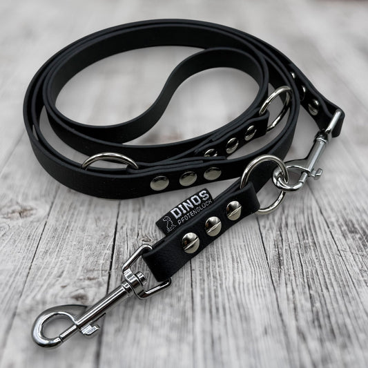 Führleine 16mm | dreifach verstellbar | aus BioThane® | Schwarz - Dinos Pfotenglück