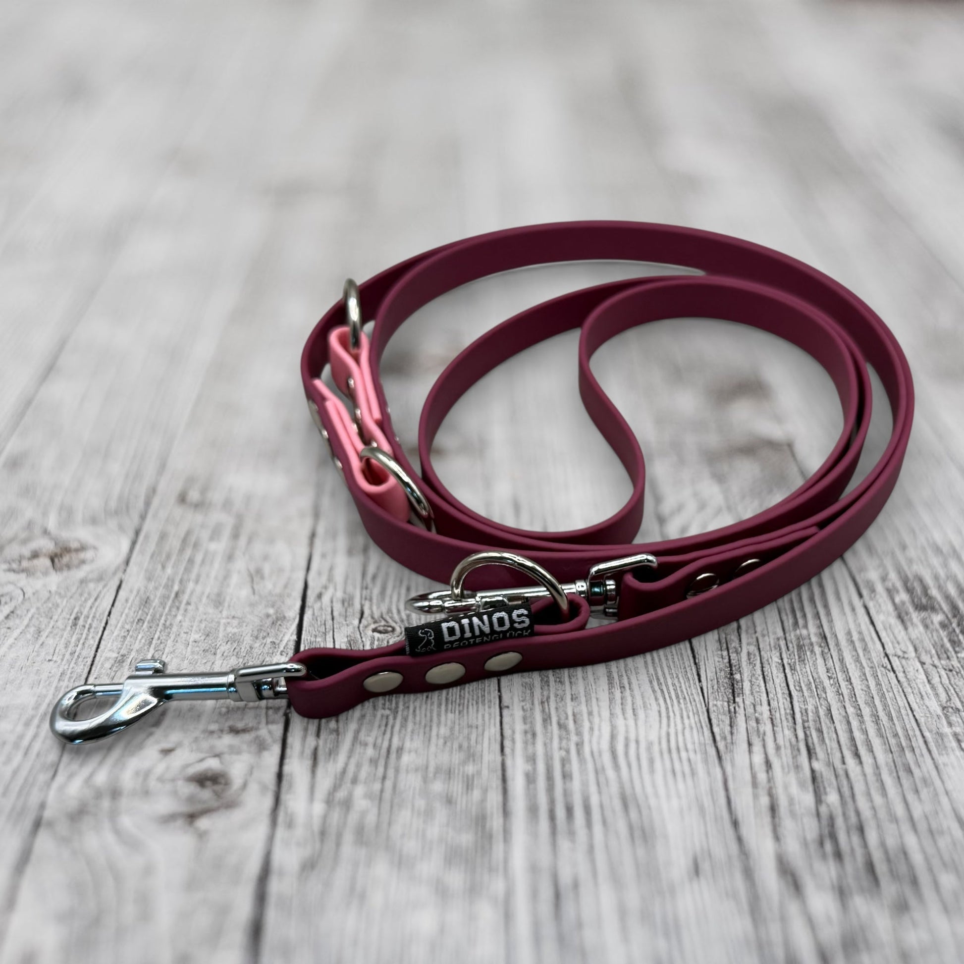Führleine 16mm | dreifach verstellbar | aus BioThane® | Weinrot - Dinos Pfotenglück